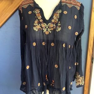 Max Studio Navy Embroidered Blouse